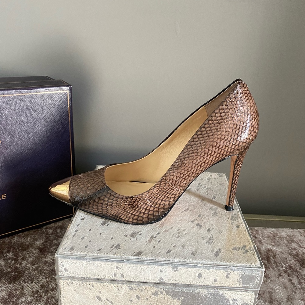 Vince Camuto Signature Gold Cap-toe Taupe Pump